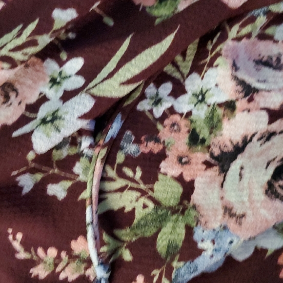 Free Kisses Floral Blouse - Burgundy and Blue. Off The Sholder - Picture 3 of 4